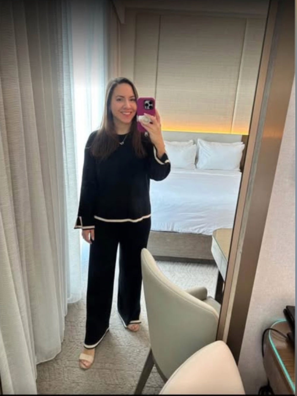 Black and White Sweater Set- Pants and Top Black with White border